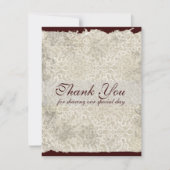 Klassieke Damast Bruiloft Bedankbriefjes, Bruin Kaart (Voorkant)