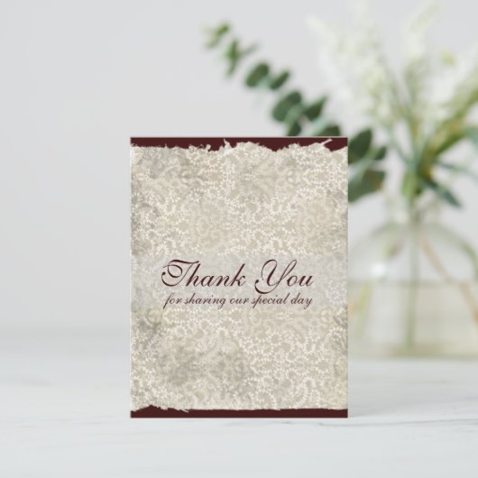 Klassieke Damast Bruiloft Bedankbriefjes, Bruin Kaart (Staand voorkant)