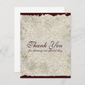 Klassieke Damast Bruiloft Bedankbriefjes, Bruin Kaart (Voorkant / Achterkant)