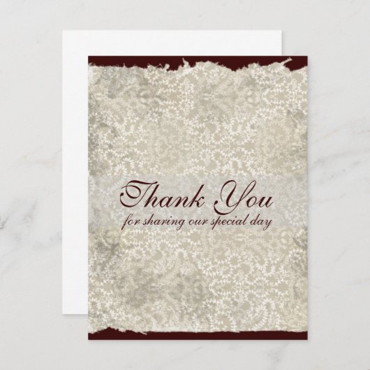 Klassieke Damast Bruiloft Bedankbriefjes, Bruin Kaart (Voorkant / Achterkant)