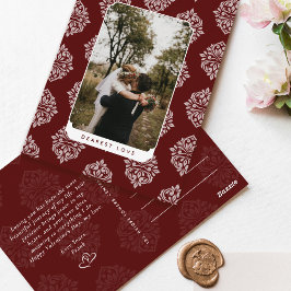 Klassieke Damast Elegante Script Valentijnsdag Kaa Briefkaart