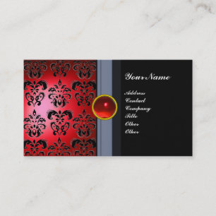 KLASSIEKE DAMAST GEM MONOGRAM zwart rood Visitekaartje