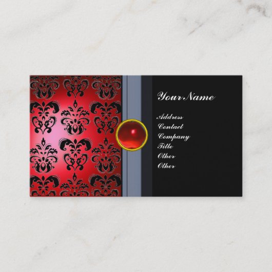 KLASSIEKE DAMAST GEM MONOGRAM zwart rood Visitekaartje (Voorkant)