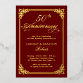 Klassieke Damastlijst Rococo Huwelijksjubileum Folie Uitnodiging (Voorkant)