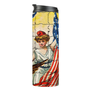 Klassieke Dame, Adelaar, Vlag en Liberty Bell Moza Thermosbeker