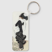 Klassieke dame in mode, haute couture bontjas sleutelhanger (Achterkant)