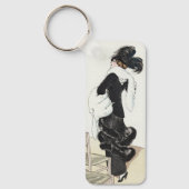Klassieke dame in mode, haute couture bontjas sleutelhanger (Voorkant)