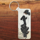 Klassieke dame in mode, haute couture bontjas sleutelhanger (Voorkant)