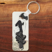 Klassieke dame in mode, haute couture bontjas sleutelhanger (Achterkant)