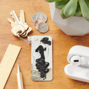 Klassieke dame in mode, haute couture bontjas sleutelhanger