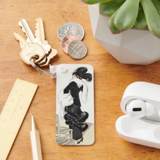 Klassieke dame in mode, haute couture bontjas sleutelhanger (Bureau)