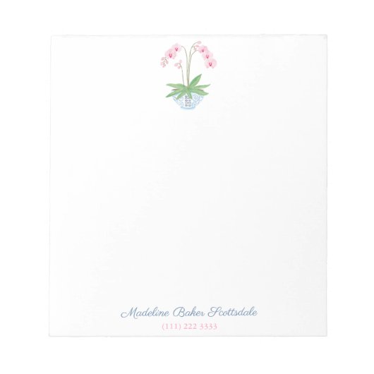 Klassieke Dames Roze Orchidee In Ginger Jar Plante Notitieblok (Voorkant)