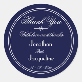 Klassieke dank je aangepaste namen marineblauw huw ronde sticker