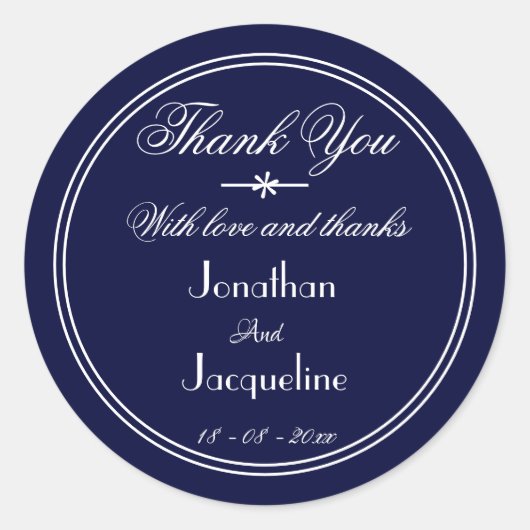 Klassieke dank je aangepaste namen marineblauw huw ronde sticker (Voorkant)
