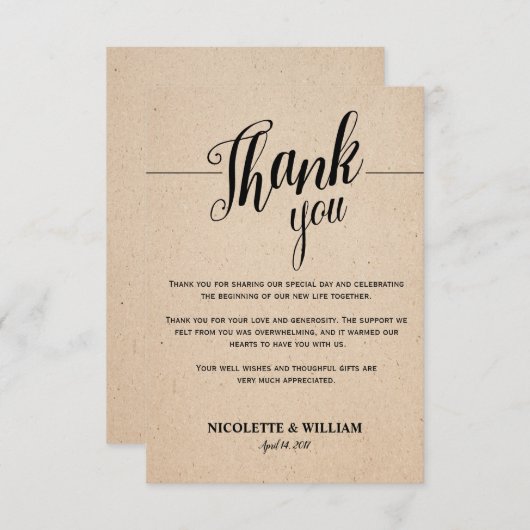 KLASSIEKE DANKKAART - KRAFT PAPIER KAART (Voorkant / Achterkant)