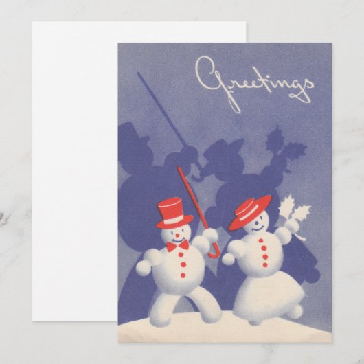Klassieke dansende kerst-sneeuwmannen in de sneeuw feestdagenkaart (Voorkant / Achterkant)