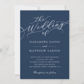 Klassieke Dark Navy Blue Script Wedding Kaart (Voorkant)