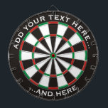 Klassieke dartboard met aangepaste tekst dartbord<br><div class="desc">Dartboard met klassieke kleuren en twee gebieden van de douanetekst.</div>