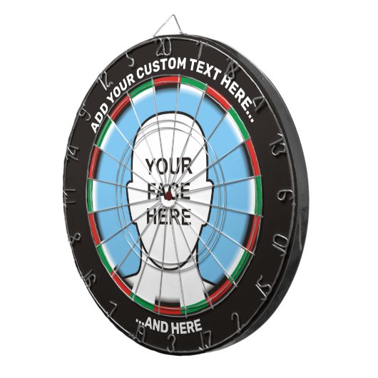 Klassieke dartboard met aangepaste tekst en foto's dartbord (Voorkant Rechts)