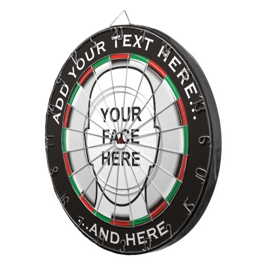 Klassieke dartboard met douanetekst en foto dartbord (Voorkant Rechts)