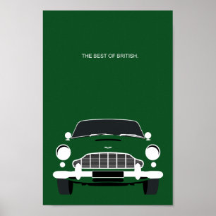 Klassieke DB5 Groene sportwagen voor Britse races Poster