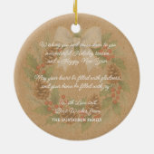 Klassieke decemberkrans met witte strik waterverf keramisch ornament (Achterkant)