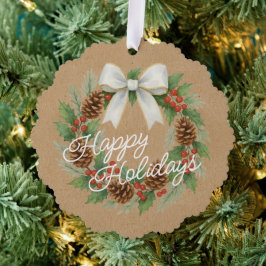 Klassieke decemberkrans met witte strik waterverf ornament kaart
