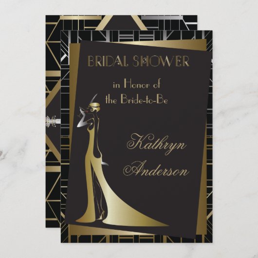 Klassieke Deco Bridal Shower Uitnodiging (Voorkant / Achterkant)