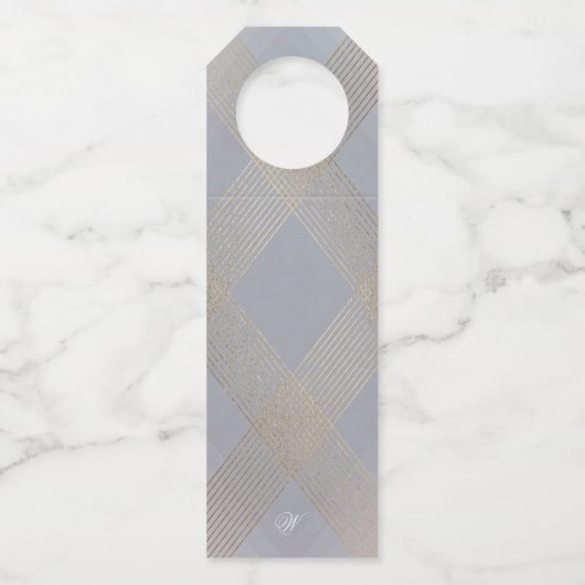 Klassieke deco Gold grijze kalligrafie bruiloft Flessenhanger (Achterkant)