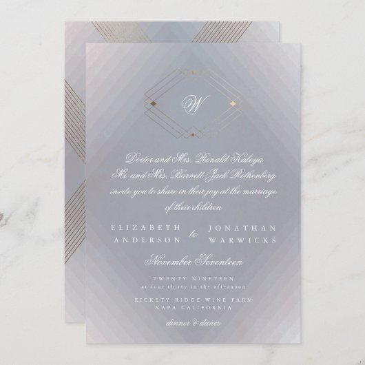 Klassieke deco Gold  grijze kalligrafie bruiloft Kaart (Voorkant / Achterkant)