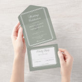 Klassieke Deco Sage Groene Monogram Bruiloft All In One Uitnodiging (Afscheurbaar)