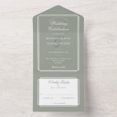 Klassieke Deco Sage Groene Monogram Bruiloft All In One Uitnodiging (Binnen)