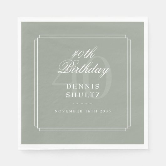 Klassieke Deco | Salie en wit 40e verjaardag Servet (Voorkant)