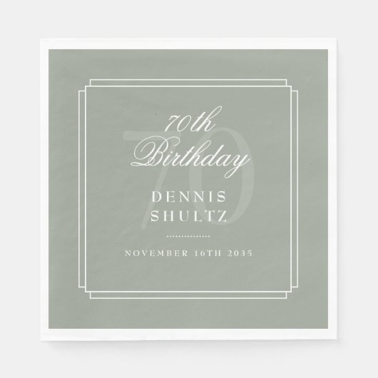 Klassieke Deco | Salie en wit 70e verjaardag Servet (Voorkant)