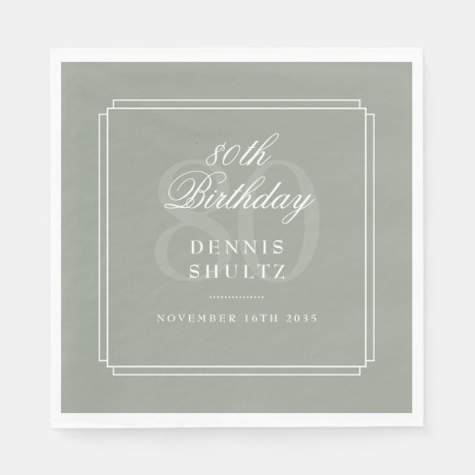 Klassieke Deco | Salie en wit 80ste verjaardag Servet (Voorkant)