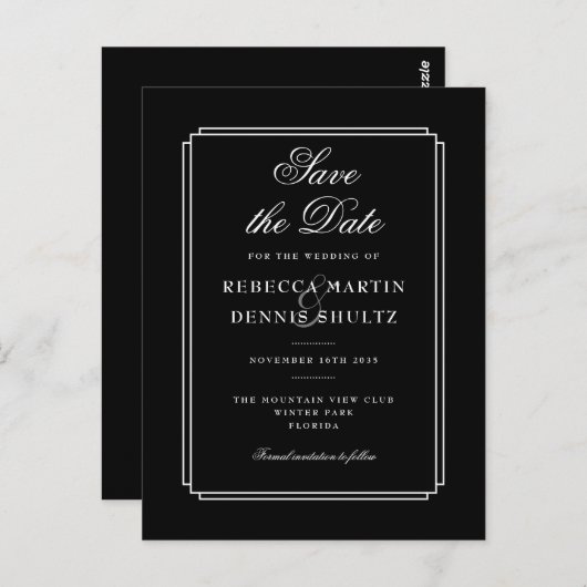 Klassieke deco | Zwart-wit Opslaan Datum Briefkaart (Voorkant / Achterkant)