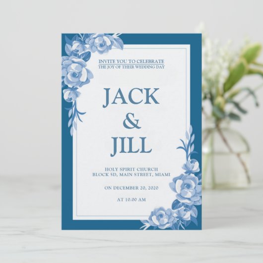 Klassieke Deep Blue bruiloft uitnodiging (Staand voorkant)