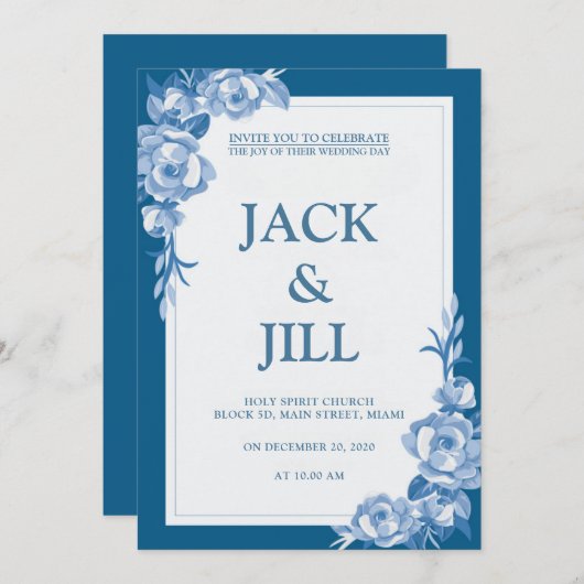 Klassieke Deep Blue bruiloft uitnodiging (Voorkant / Achterkant)