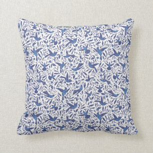 Klassieke Delft Blue, mensende vogels en bladeren Kussen