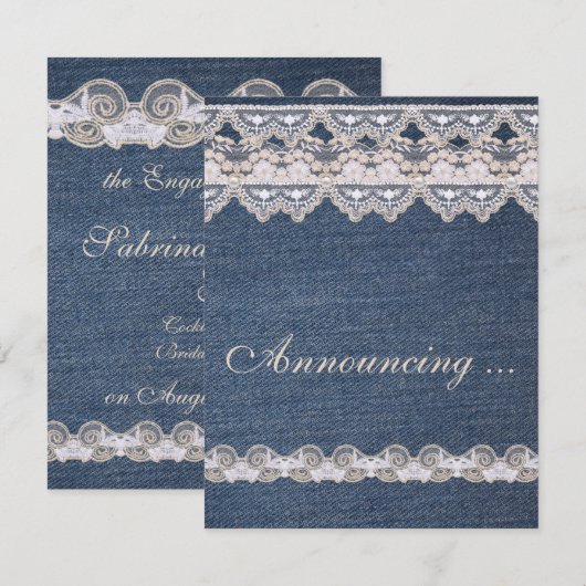 Klassieke denim en kant verlovingsaankondiging aankondiging (Voorkant / Achterkant)