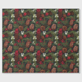 Klassieke dennenappeltakken Berries Xmas Patroon Cadeaupapier (Vlak)