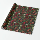 Klassieke dennenappeltakken Berries Xmas Patroon Cadeaupapier (Uitgerold)