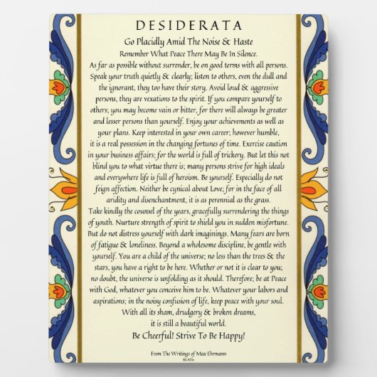 Klassieke desiderata met Vlaams Fotoplaat (Voorkant)
