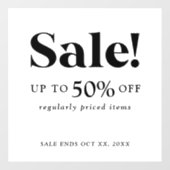 Klassieke detailhandel zwart-wit-verkoopteken raamsticker (Vel)