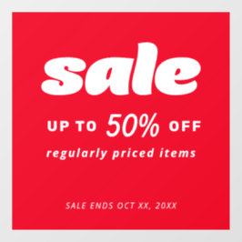 Klassieke detailhandels-rood-verkoopbord met bunde raamsticker