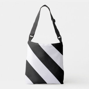 Klassieke diagonaal zwart-wit brede streep op een crossbody tas