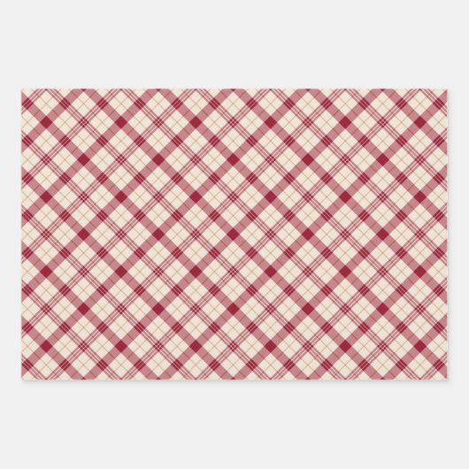 Klassieke diagonale tartan plaid bordeaux wit inpakpapier vel (Voorkant)