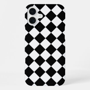 Klassieke diamant zwart-wit geruit iPhone 16 plus hoesje