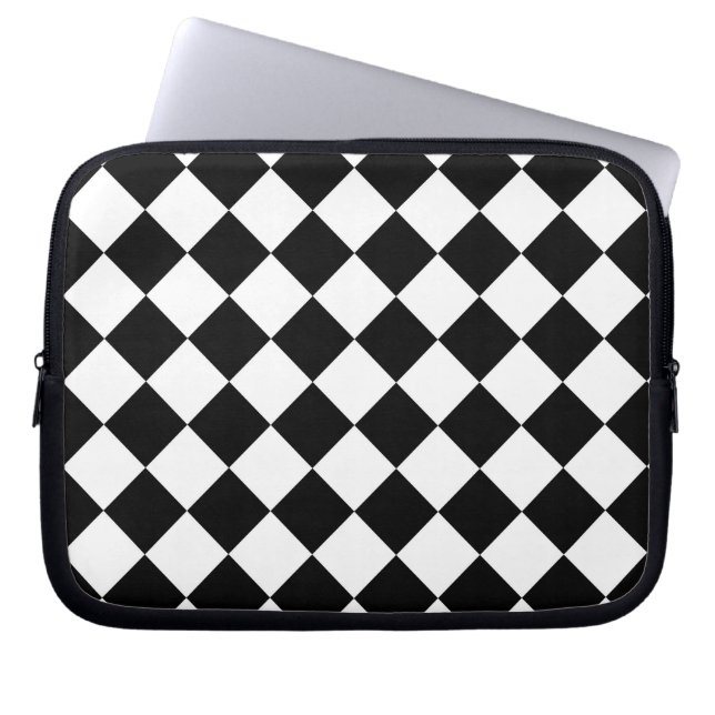 Klassieke diamant zwart-wit geruit laptop sleeve (Voorkant)