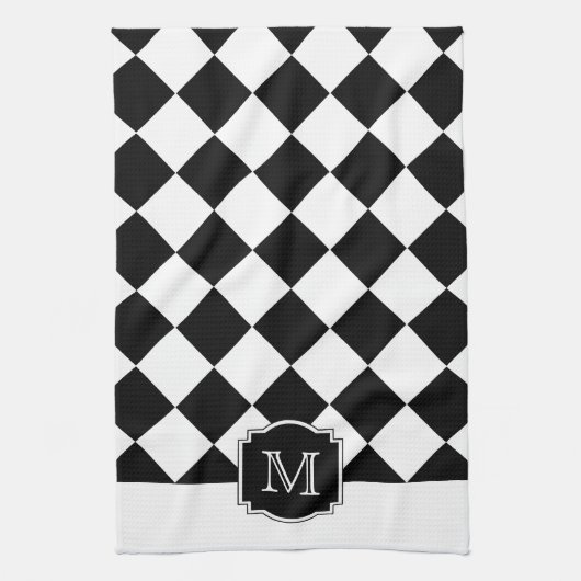 Klassieke diamanten monogram - Zwart wit Theedoek (Verticaal)